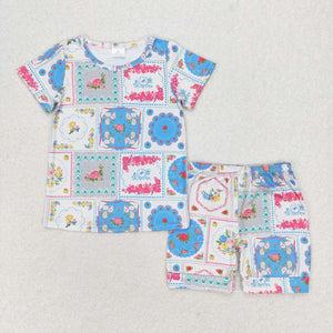 Floral Photo Plaid Girls Shorts Sets