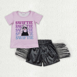 Swiftie Singer Black Leather Tassels Girls Shorts Sets