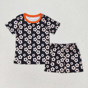 (3-6M--7-8T) Floral Black Girls Shorts Sets