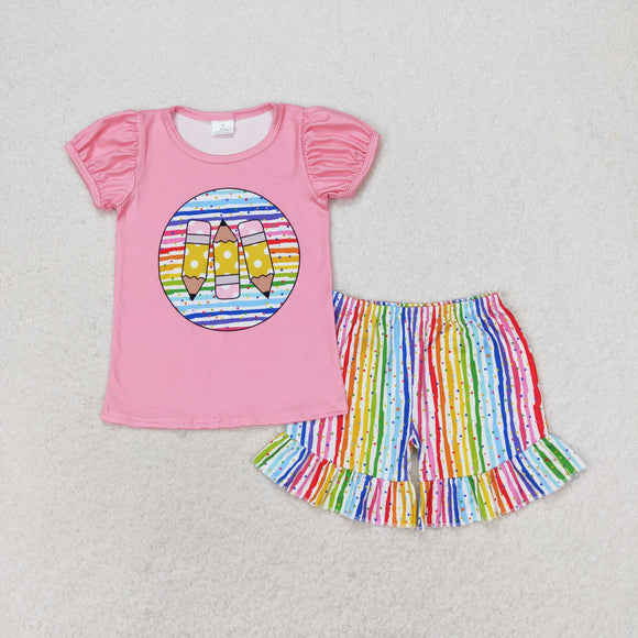 Pencils Colorful Stripe Pink Girls Back to School Outfits