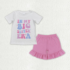 In my big sister era Pink Ruffles Girls Shorts Sets