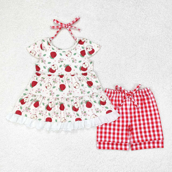 Apple Lace Ruffles Red Plaid Girls Back to School Outfits