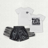 Tiny Teenager Black Leather Tassels Girls Shorts Sets