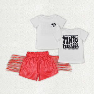 Tiny Teenager Red Leather Tassels Girls Shorts Sets