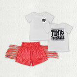 Tiny Teenager Red Leather Tassels Girls Shorts Sets