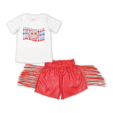 American Babe Red Leather Tassels Girls 4th of July Outfits