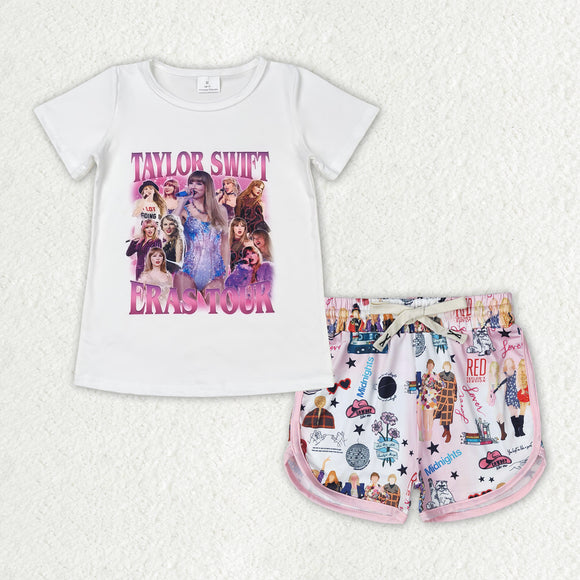 Singer Pink White Girls Shorts Sets