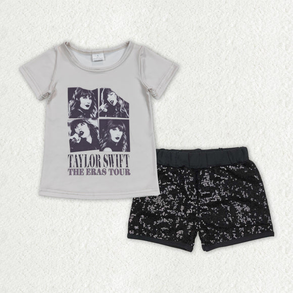 Singer Black Sequins Girls Shorts Sets