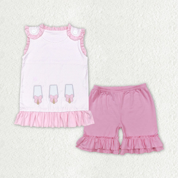Ice Cream Polka Dots Pink Ruffles Girls Shorts Sets