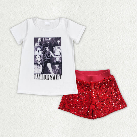 Singer Red Sequins Girls Shorts Sets