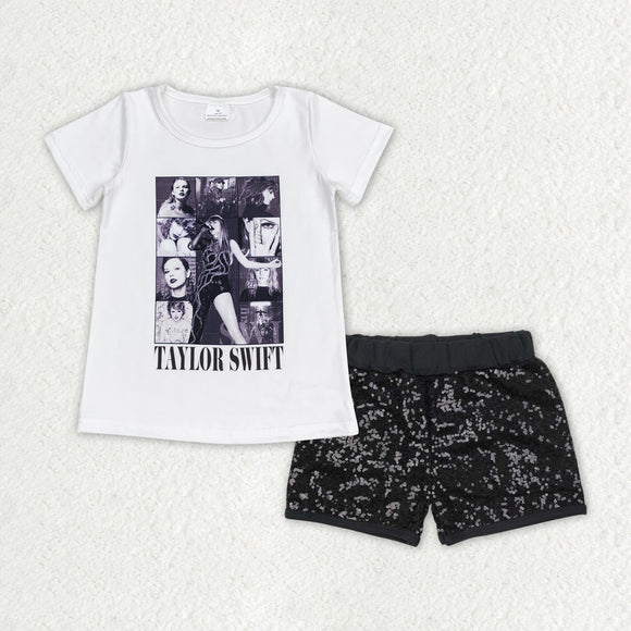 Singer Black Sequins Girls Shorts Sets