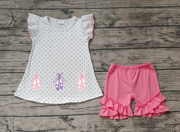 Pre-sale Ballet Polka Dots Pink White Girls Shorts Sets