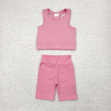 Solid Pink Athletic Girls Shorts Sets
