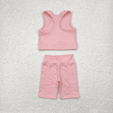 Solid Light Pink Athletic Girls Shorts Sets