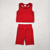 Solid Red Athletic Girls Shorts Sets