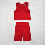 Solid Red Athletic Girls Shorts Sets