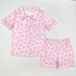 Adults Bow Pattern Pink Women Short Sleeve Pajamas