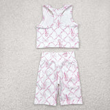 Racket Pink Bow Pattern Athletic Girls Shorts Sets