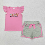 this is god's country Stripe Pink Girls Shorts Sets