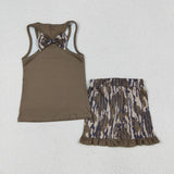 Camo Bow Pattern Green Girls Shorts Sets