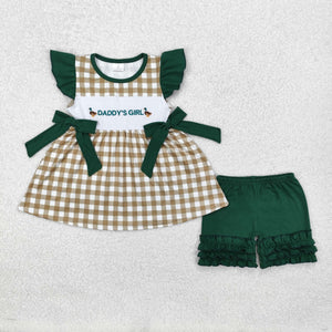 Duck Daddy's Girl Plaid Green Girls Shorts Sets