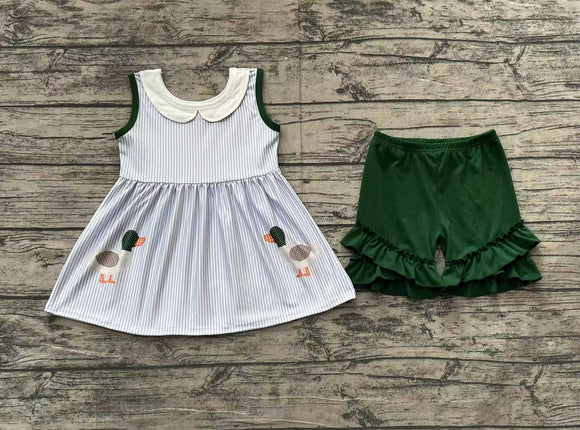 Pre-sale Duck Blue Stripe Green Girls Shorts Sets