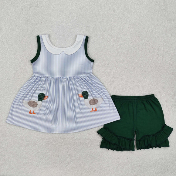 Duck Blue Stripe Green Girls Shorts Sets