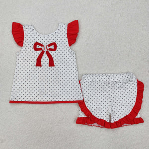 Baseball Bow Polka Dots Girls Shorts Sets