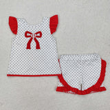 Baseball Bow Polka Dots Girls Shorts Sets
