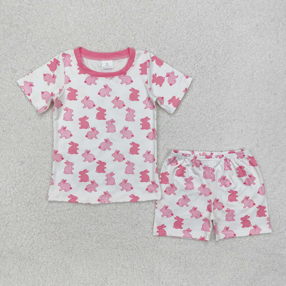 Bunny Pink White Girls Easter Pajamas