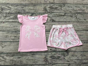 Pre-sale Floral Bow Pink Girls Shorts Sets