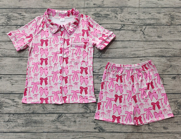 Pre-sale Adults Pink Bow Pattern Women Short Sleeve Pajamas