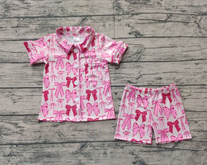 Pre-sale Pink Bow Pattern Girls Short Sleeve Pajamas