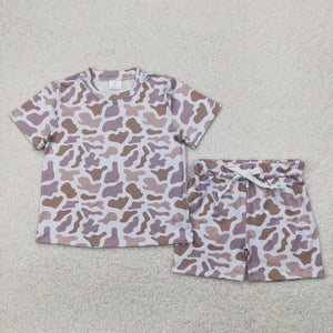 Camo Brown Gray Girls Shorts Sets