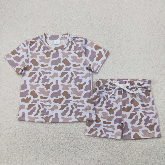 Camo Brown Gray Girls Shorts Sets
