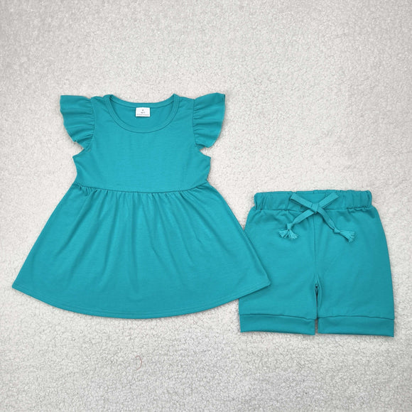 Solid Blue Girls Shorts Sets
