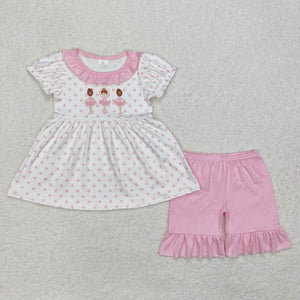 Ballet Pink Polka Dots Girls Shorts Sets