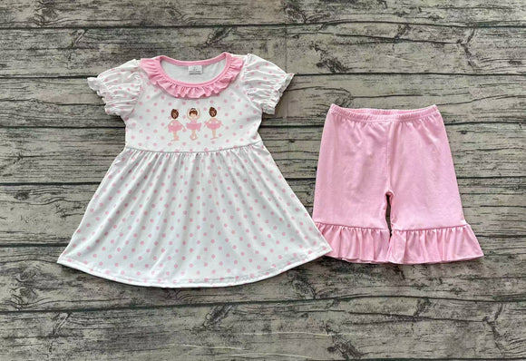 Pre-sale Ballet Pink Polka Dots Girls Shorts Sets