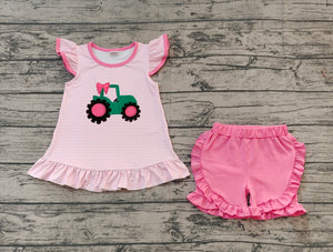 Pre-sale Tractor Stripe Pink Girls Shorts Sets