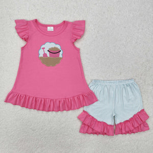 Beach Sand Bucket Stripe Hot Pink Girls Shorts Sets
