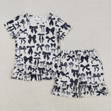 Black Bow Pattern White Girls Shorts Sets