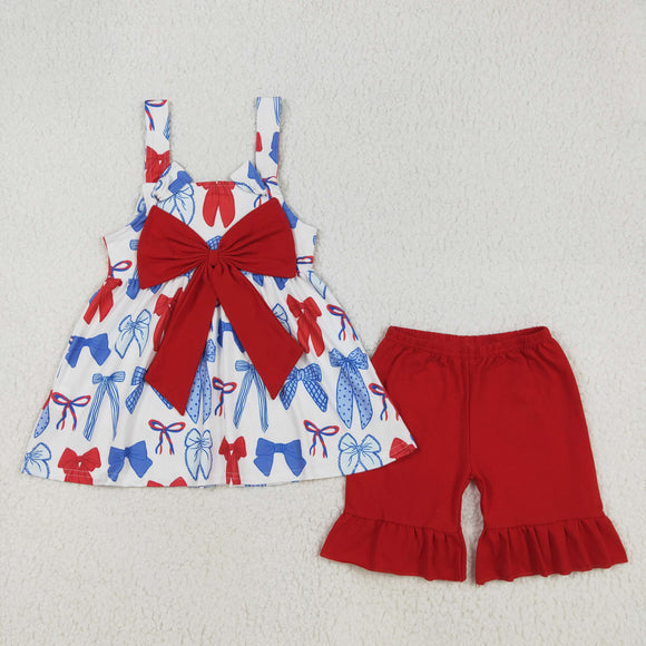 Bow Pattern Red Bow Girls 4th of July Outfits