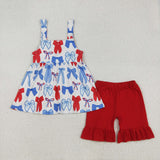 Bow Pattern Red Bow Girls 4th of July Outfits