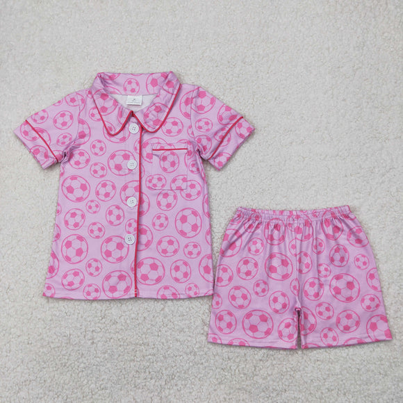 Kids Soccer Pink Girls Short Sleeve Pajamas