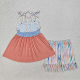 Crab Octopus Animals Stripe Orange Blue Girls Shorts Sets