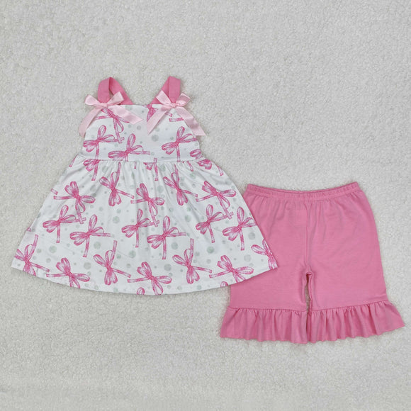 Pearl Bow Pattern White Girls Shorts Sets