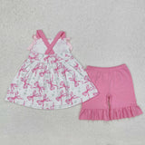Pearl Bow Pattern White Girls Shorts Sets