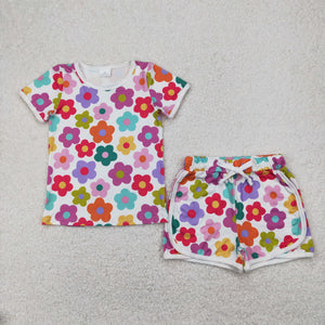 Colorful floral White Girls Shorts Sets