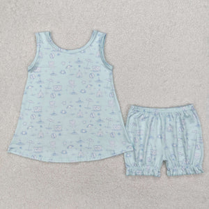 3-6M--6-7T Beach Ball Blue Girls Shorts Sets