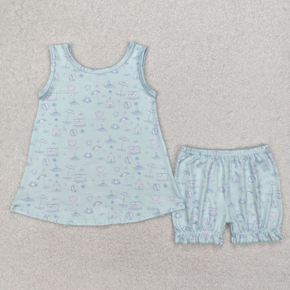 3-6M--6-7T Beach Ball Blue Girls Shorts Sets